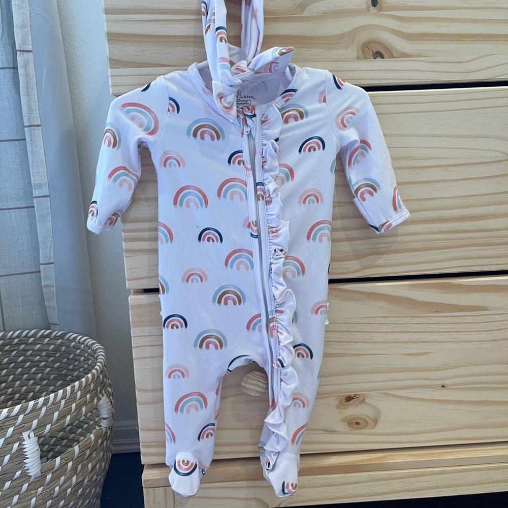 Caden Lane zip up footie rainbow